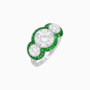 Art Deco Style Three - Stone Engagement Ring with Diamond and Gemstones - Shahin Jewelry